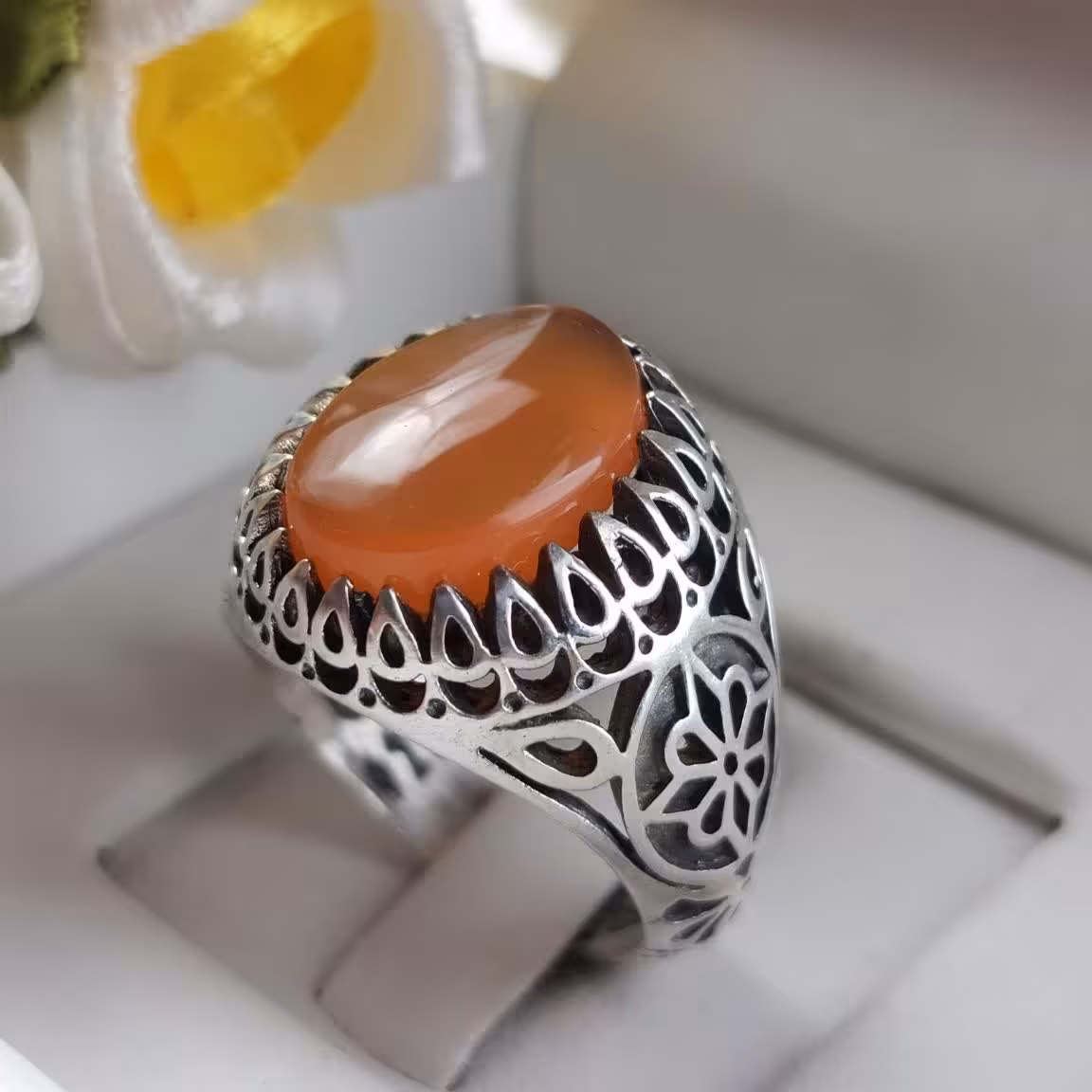 انگشتر مردانه عقیق پرنقالی یمن (روز مرد و روز پدر)