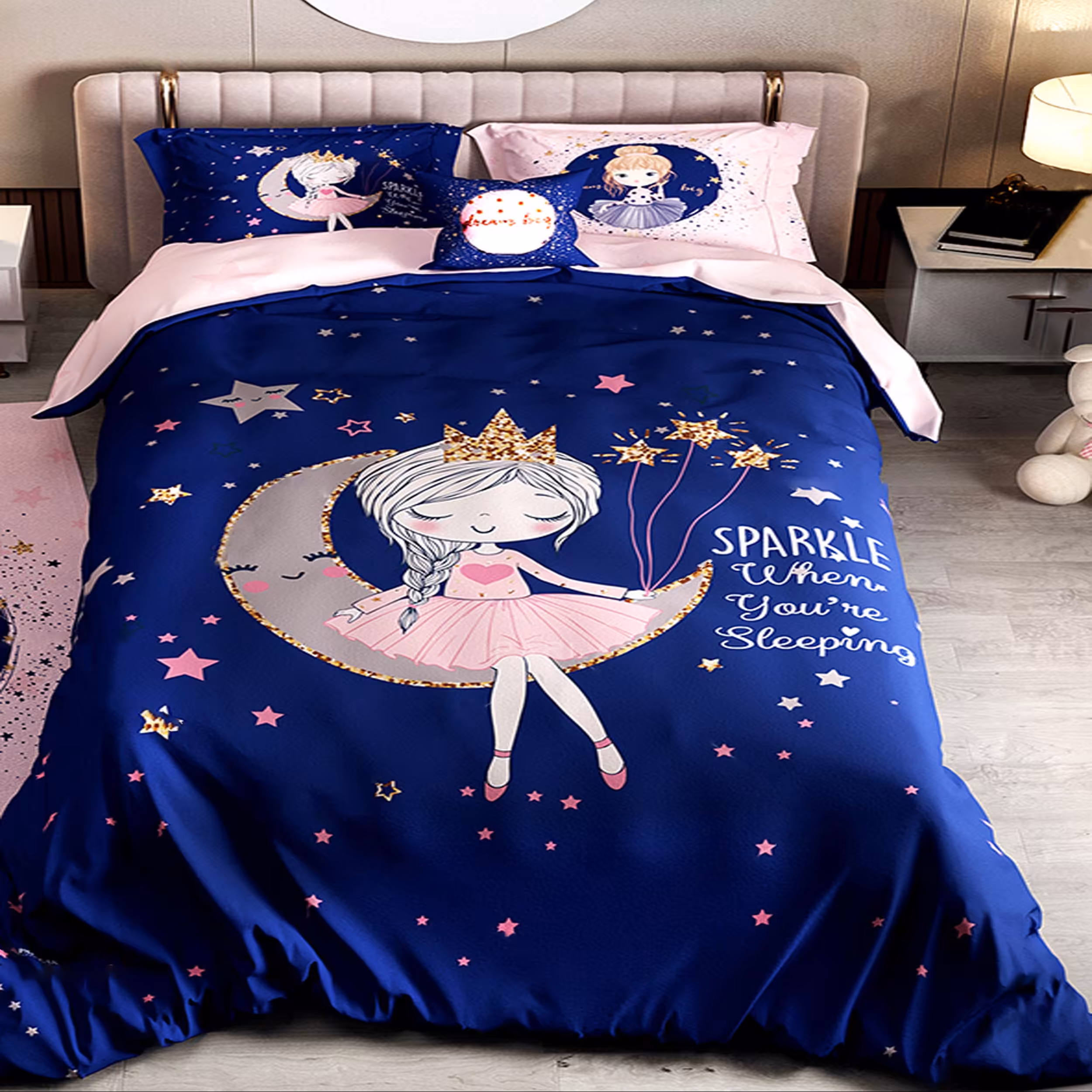 سرویس خواب پارلاک کد 160 مدل دختر زیبای ماه  یک نفره 5 تکه 