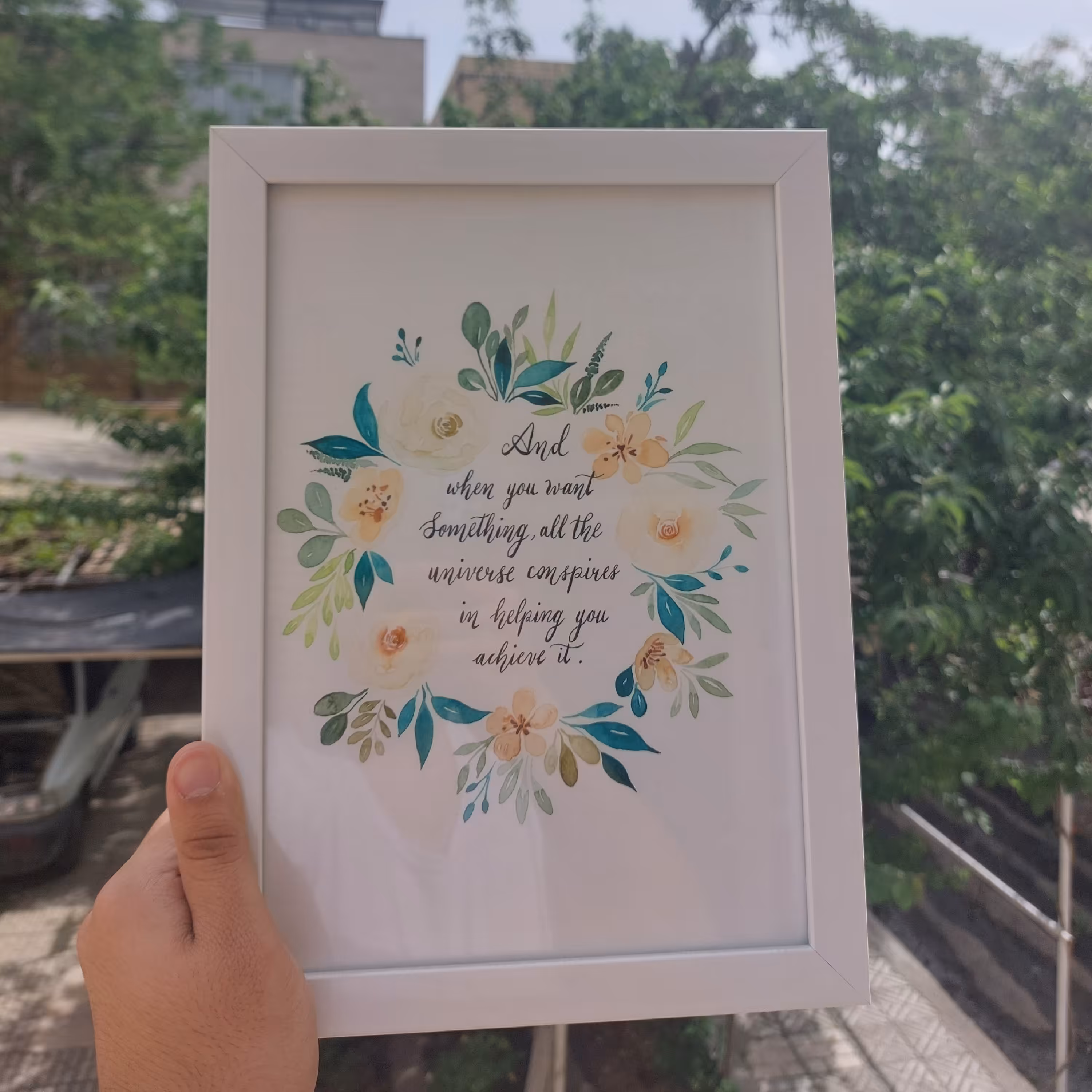 تابلو دکوراتیو خوشنویسی انگلیسی و طراحی با آبرنگ