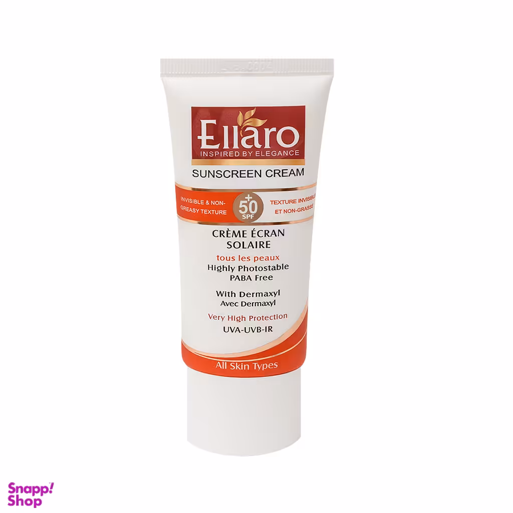 کرم ضد آفتاب الارو (Ellaro) مناسب انواع پوست با +SPF50 بی رنگ حجم 50 میلی‌لیتر