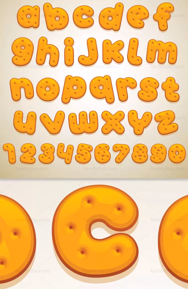 وکتور الفبای انگلیسی طرح بیسکوییت | گرافیک با طعم تربچه