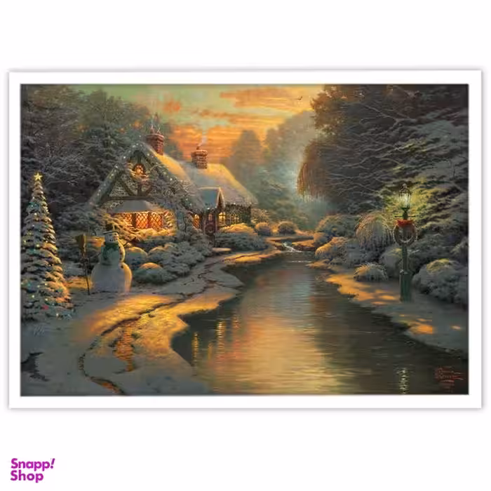 تابلو بکلیت طرح نقاشی رنگ روغن آدم برفی و منظره زمستان مدل W-11267