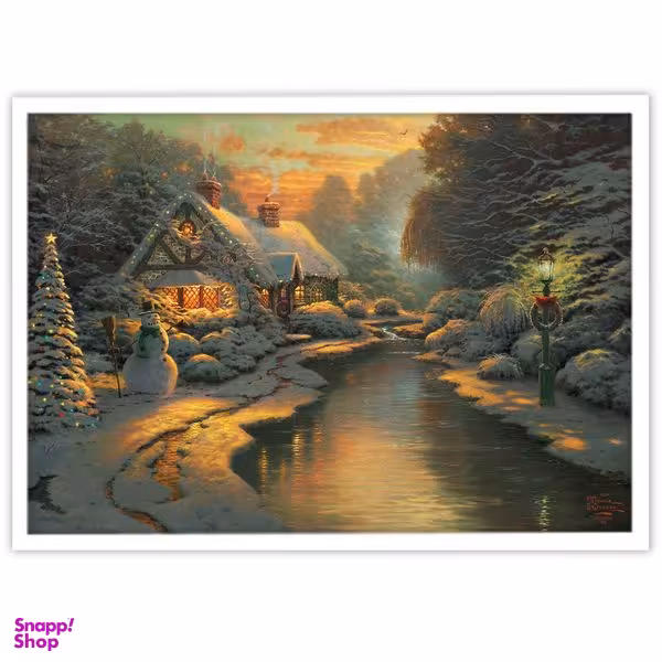 تابلو بکلیت طرح نقاشی رنگ روغن آدم برفی و منظره زمستان مدل W-11267