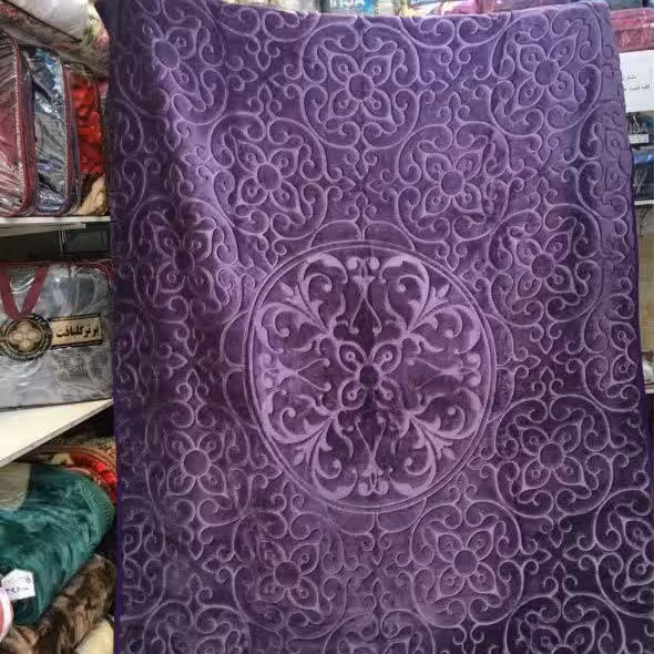پتو یک نفره گلبافت  گل برجسته برتر بنفش