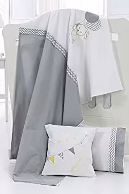 سرویس خواب مامی شاپ ترکیه نوزادی 3 تکه سفیذ طوسی سوپر لاکچری مام شاپ طرح کاروت  momishop مدل CAROT