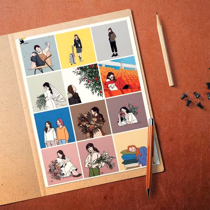 استیکر (برچسب) بدون برش  انواع طرح دخترانه  2 در سایز A5