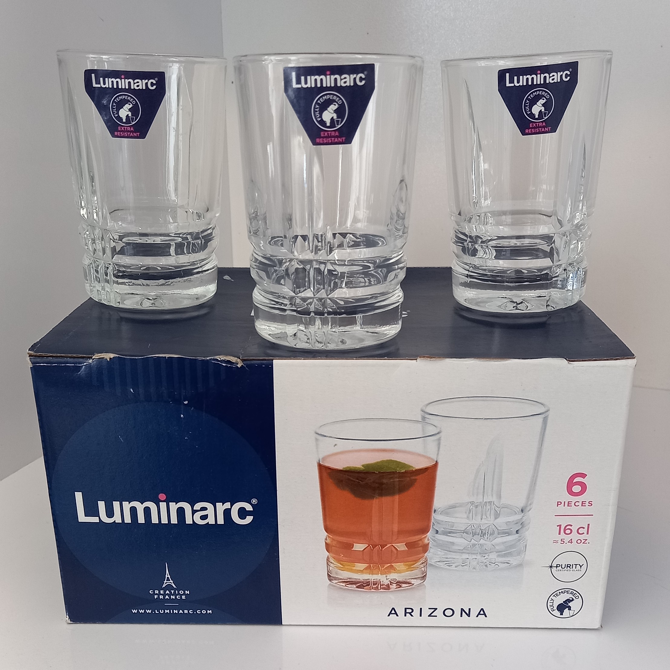 نیم لیوان بدون دسته لومینارک فرانسوی به سفارش امارات متحده عربی درجه 1 سرویس 6 تایی، شات قهوه ، شات اسپرسو ،پس کرایه