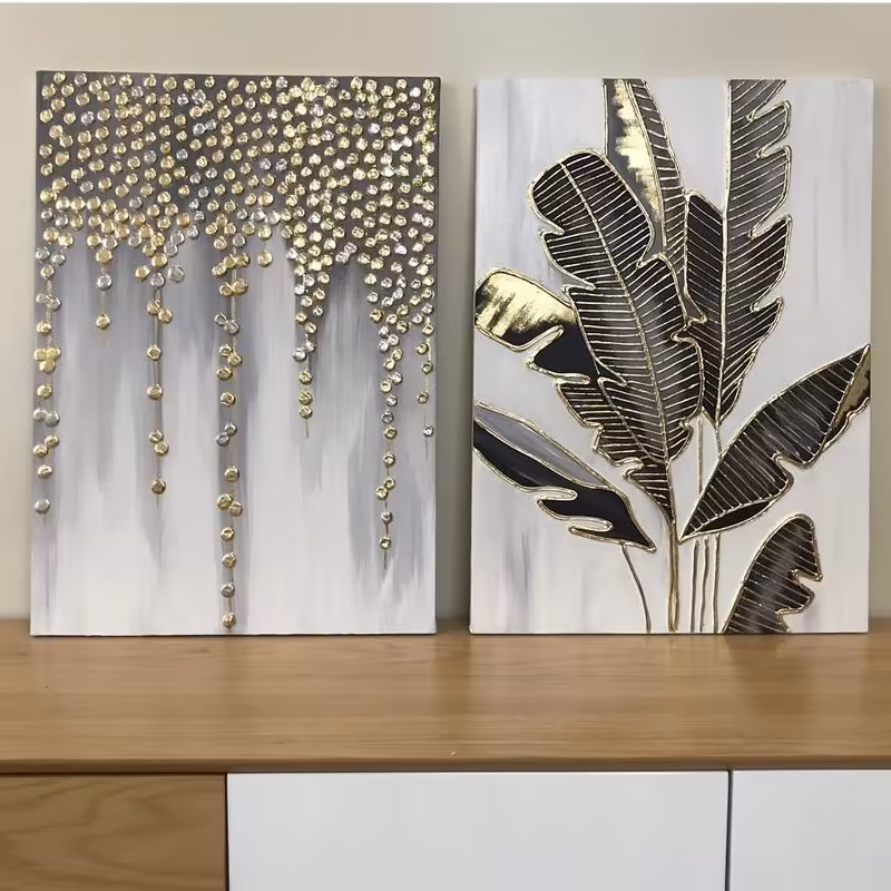 تابلو نقاشی برجسته مدرن طوسی مشکی طلایی