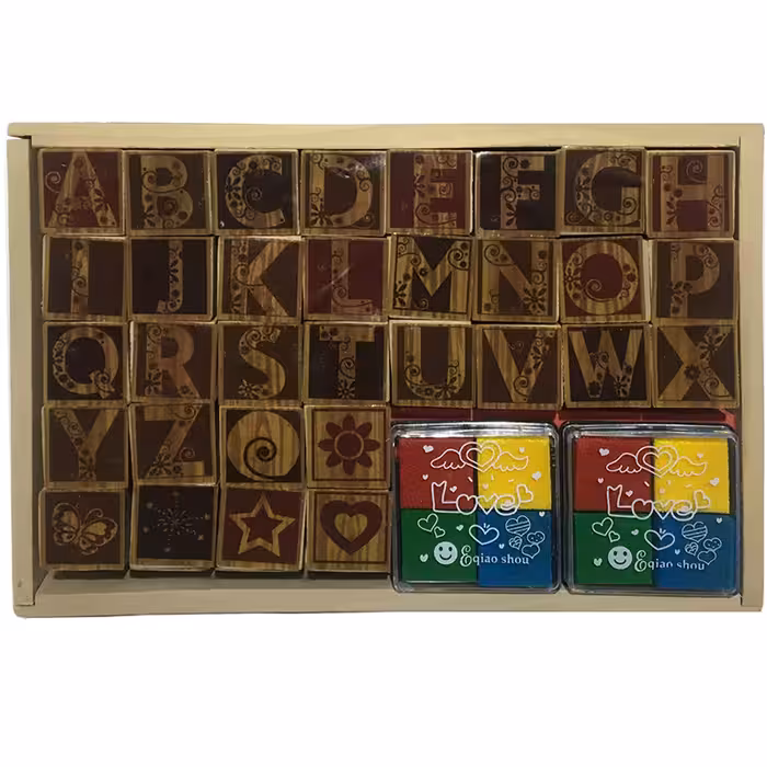 استامپ و مهر چوبی حروف الفبا به همراه اشکال فانتزی