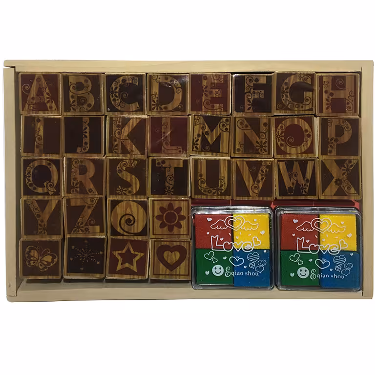 استامپ و مهر چوبی حروف الفبا به همراه اشکال فانتزی