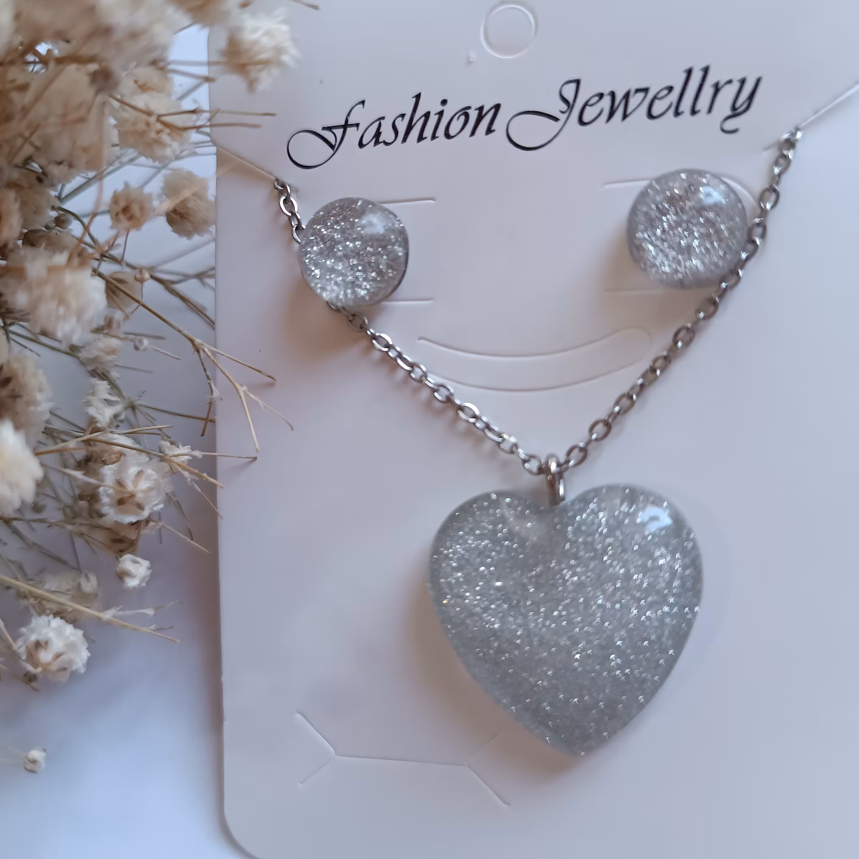 ست گردنبند و گوشواره نقره ای شیک