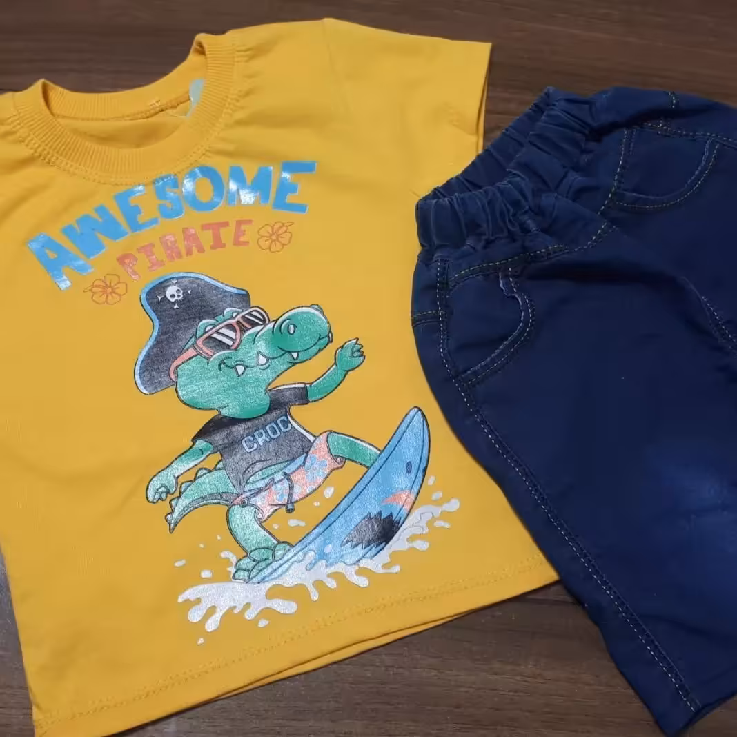 تیشرت شلوارک تمساح
پنبه ای..شلوارک جین کاغذی 
سایز 35 و 40
رنگبندی نارنجی سبز زرد قرمز 
