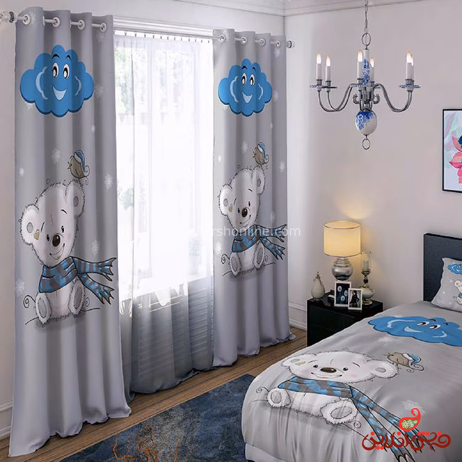 پرده 2 عددی طرح خرس سفید کد 15199/1