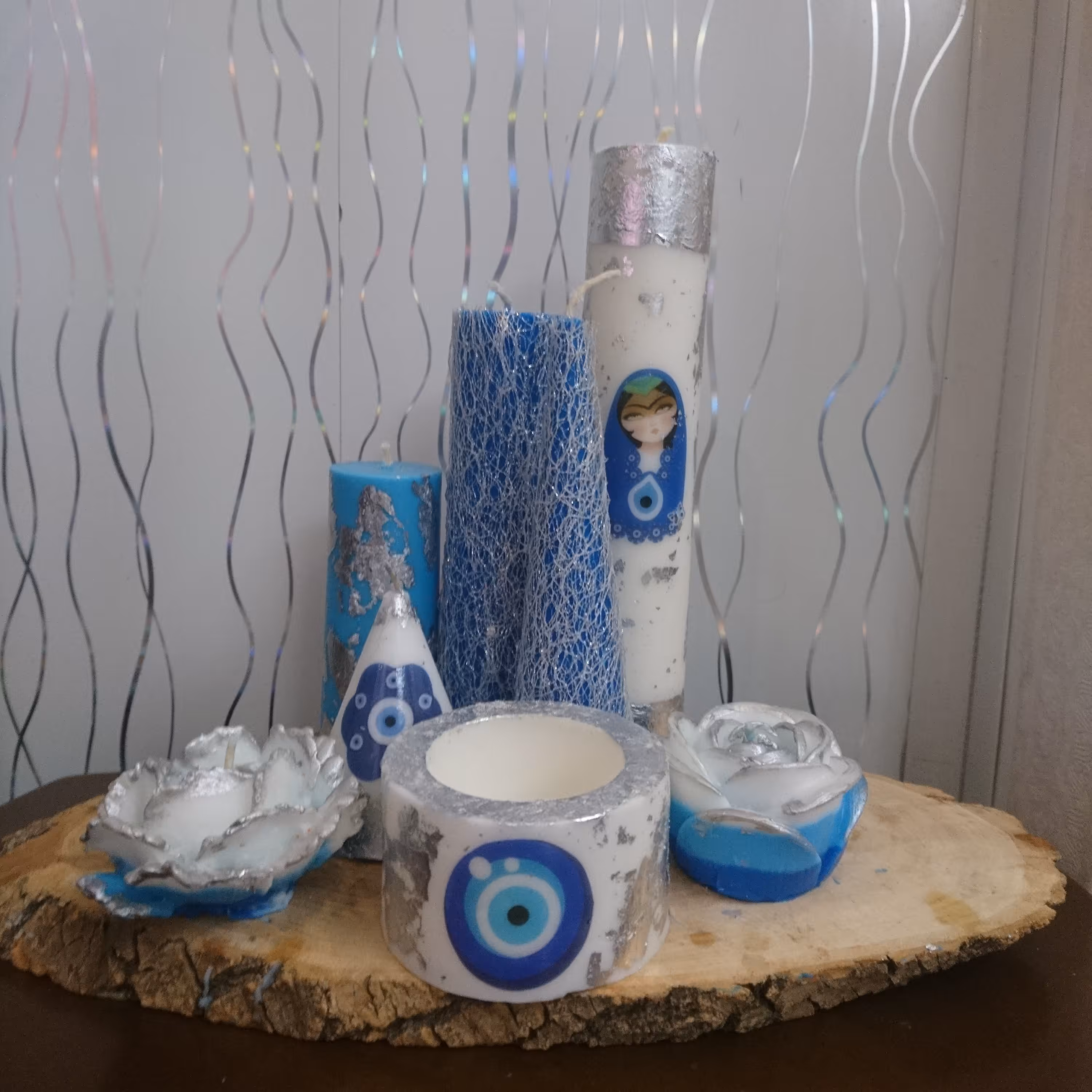 ست شمع چشم نظر با تم نقره ای