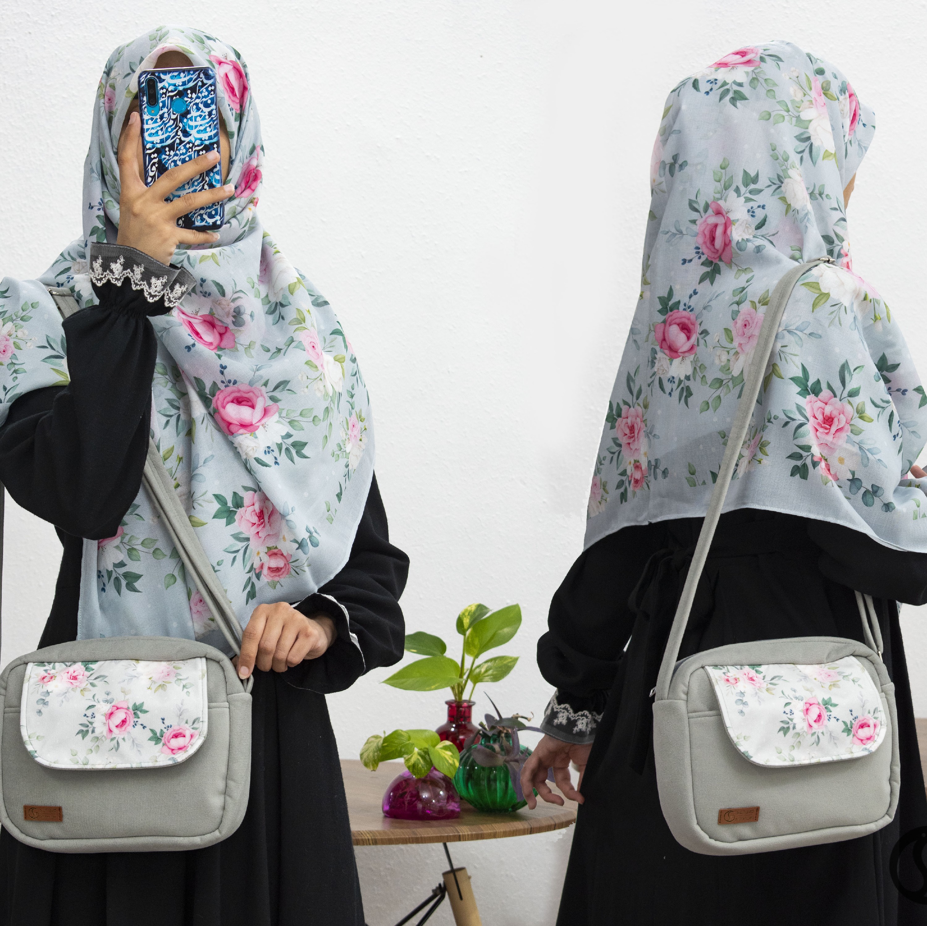 روسری گلدار سبزآبی