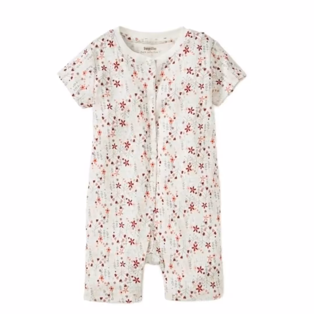 سرهمی رامپر نوزادی جلو دکمه دار دخترانه طرح دار برند لوپیلو آلمان جنس صددر صد نخ پنبه وضد حساسیت (سایزهای  0 تا 4 ماه) 