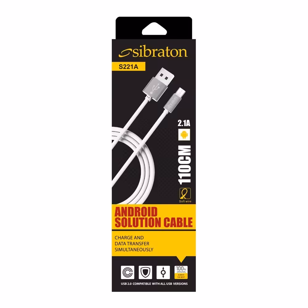 کابل اندروید Micro USB سیبراتون مدل S221A یک متری 