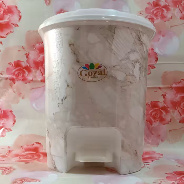 سطل زباله پدالی ماربل طرح سنگ ، سایز متوسط، رنگ سفید، ارتفاع 30 قطر 25