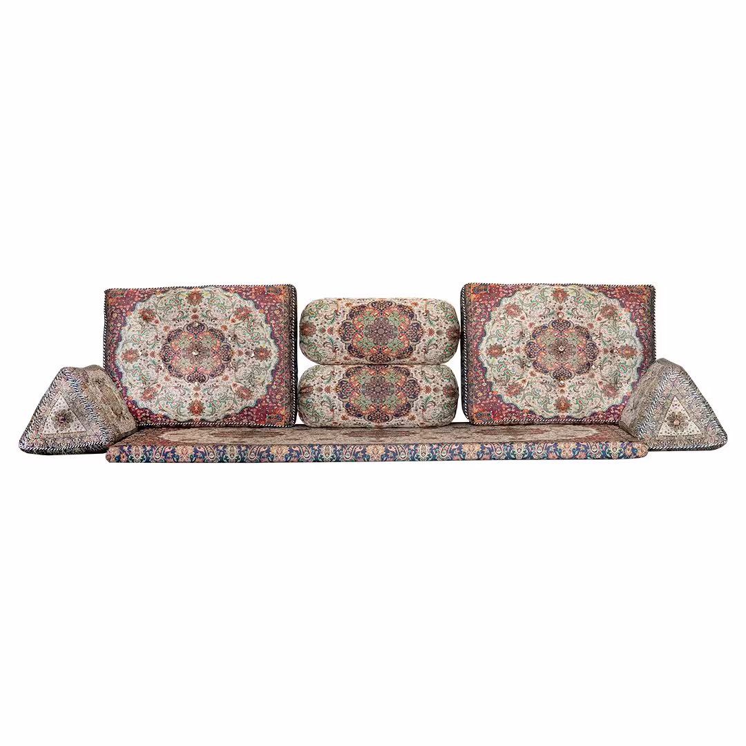 ست 7 تکه پشتی سنتی طرح شاه عباسی رنگ کرم