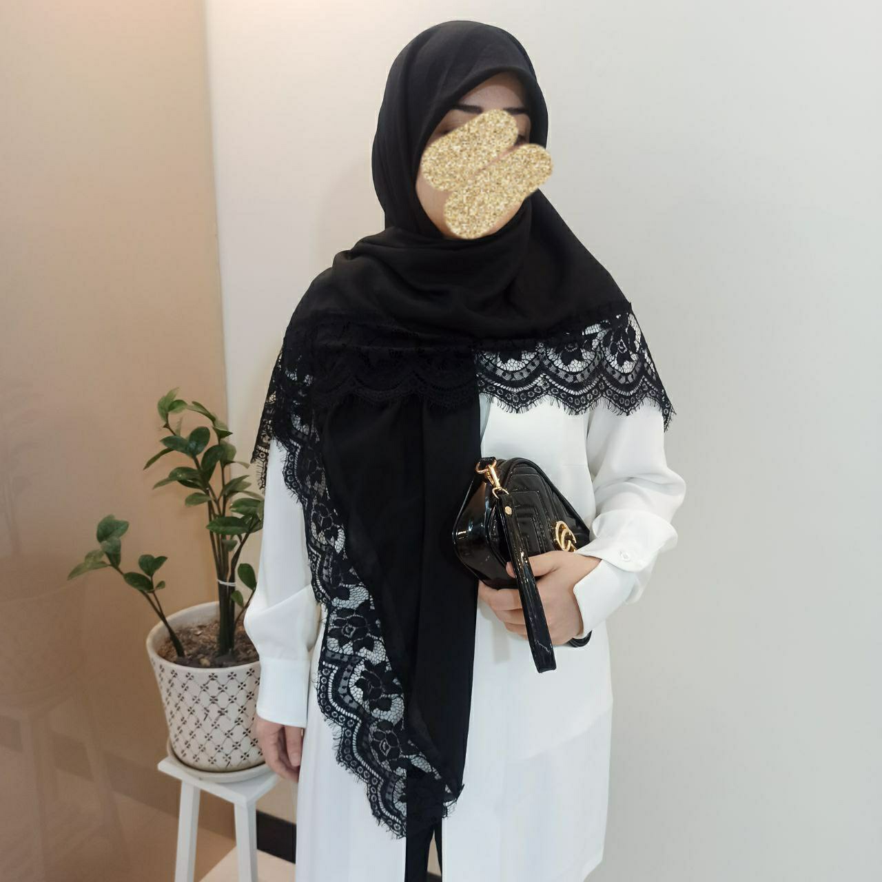 روسری مشکی گیپور ی نخی اعلا مجلسی قواره بزرگ