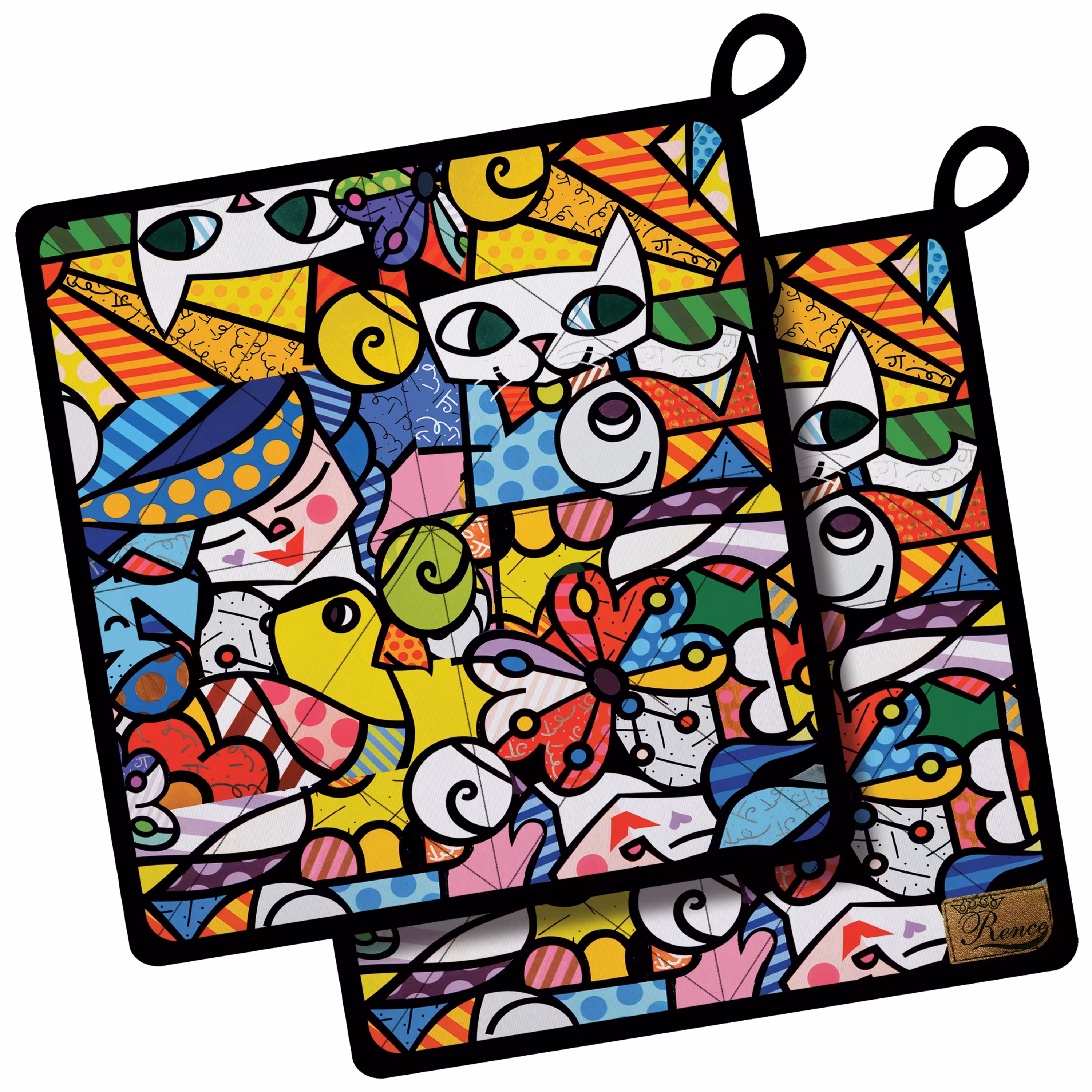 دستگیره آشپزخانه پارچه ای مخمل دو رو چاپ طرح رنگی سایز 18 در 18 مدل K1-3 شرکت رنس