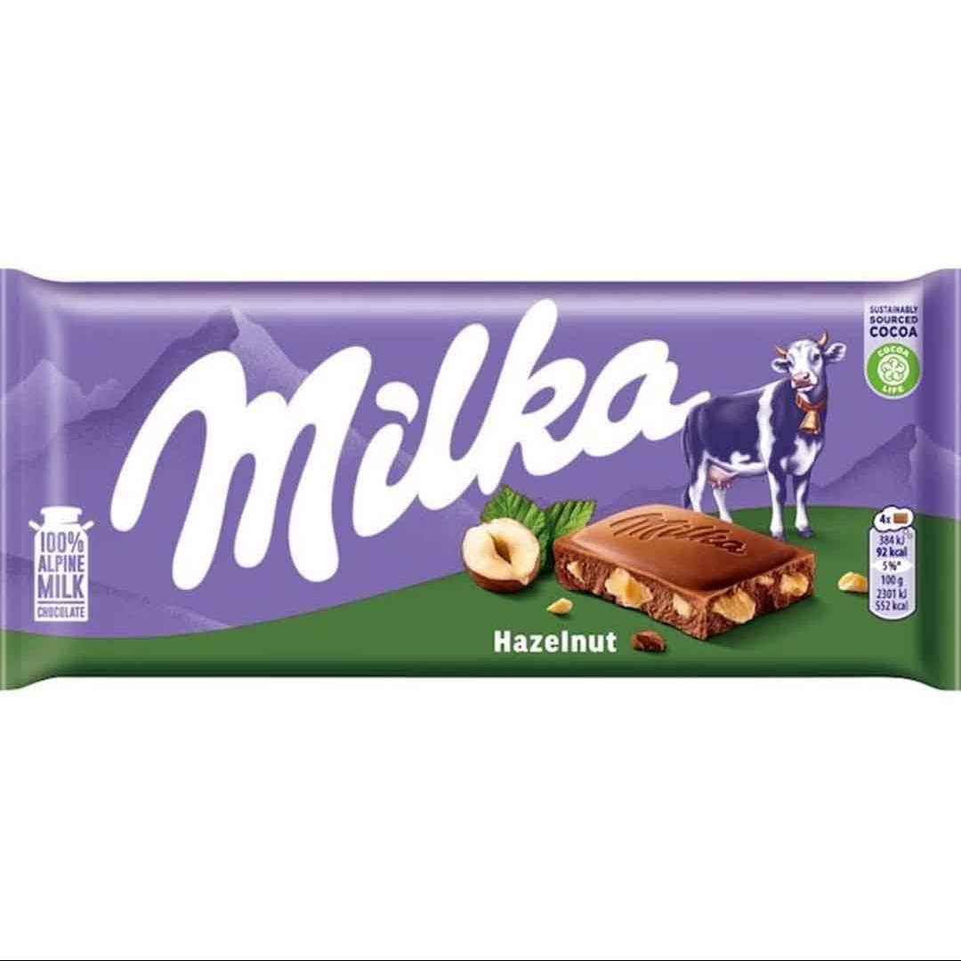 شکلات شیری با مغز فندق 80 گرمی میلکا Milka