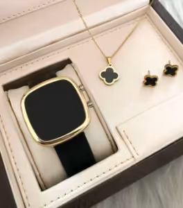 ست ساعت ال ای دی بند ژله ای صفحه مربعی و نیم ست زنانه دخترانه، کادو