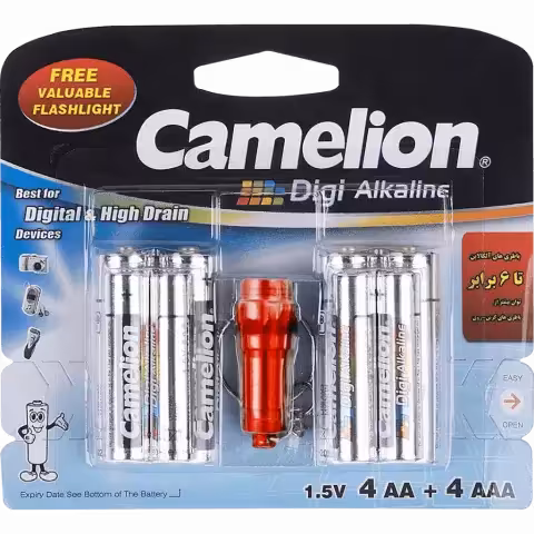 پکیج باتری قلمی و نیم قلمی 4 4 CAMELION به همراه چراغ قوه