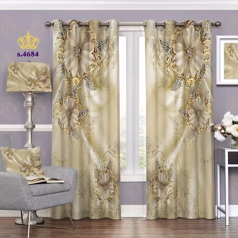 پرده پذیرایی دو قواره طرح گل سه بعدی کد S4684