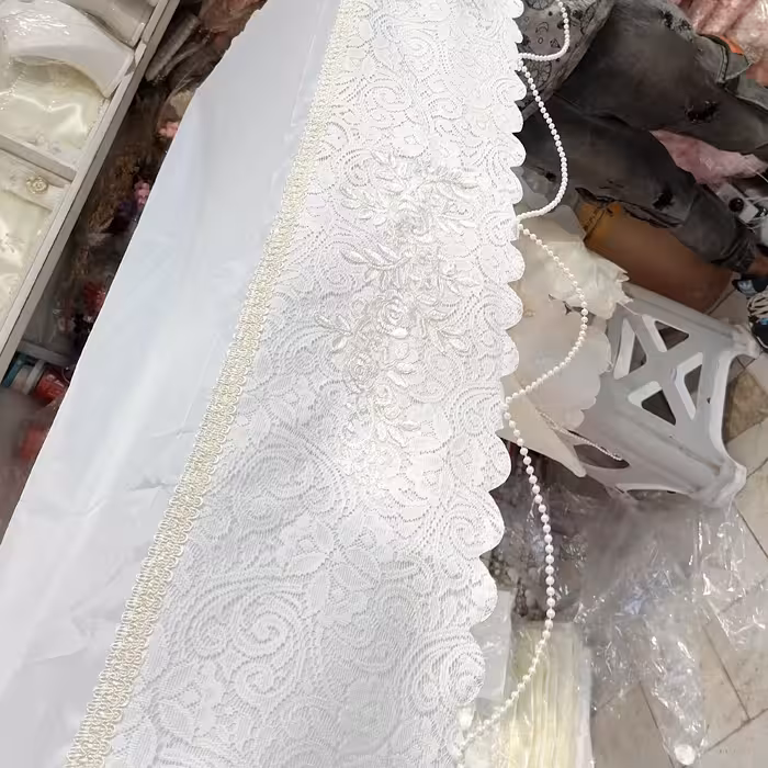 سفره قند ساب ساتن و تور(ابعاد 120در 70)مروارید دار 