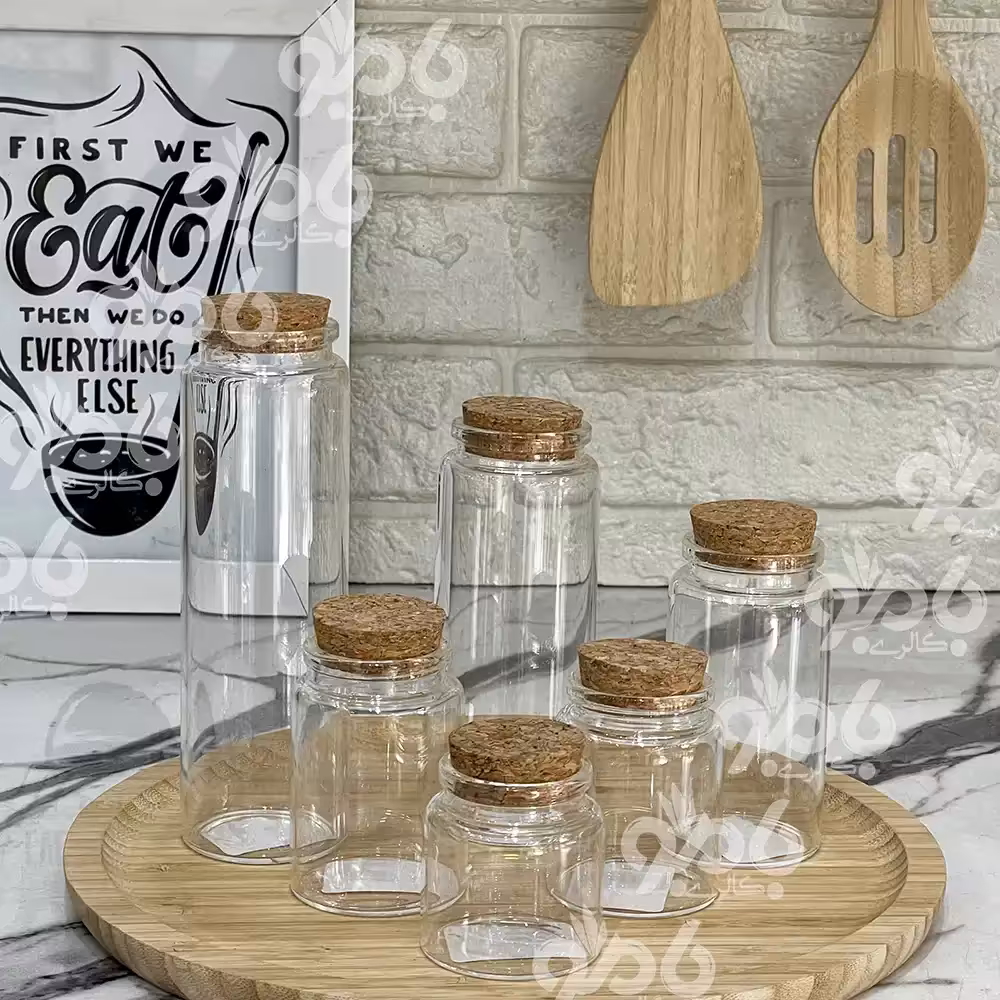 بانکه جا ادویه پیرکس درب چوب پنبه