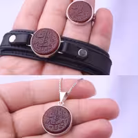 ست انگشتر،دستبند چرمی و مدال توگردنی عقیق