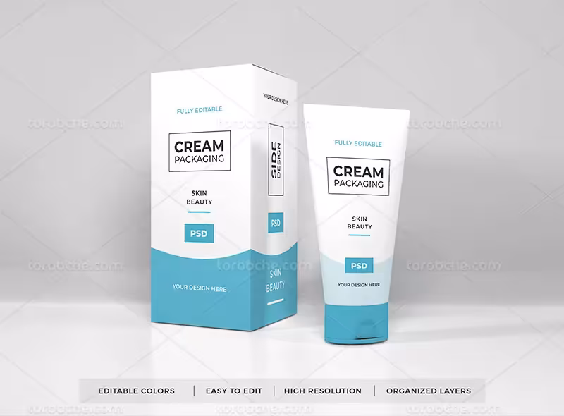 موکاپ کرم تیوپی با جعبه کاغذی | گرافیک با طعم تربچه