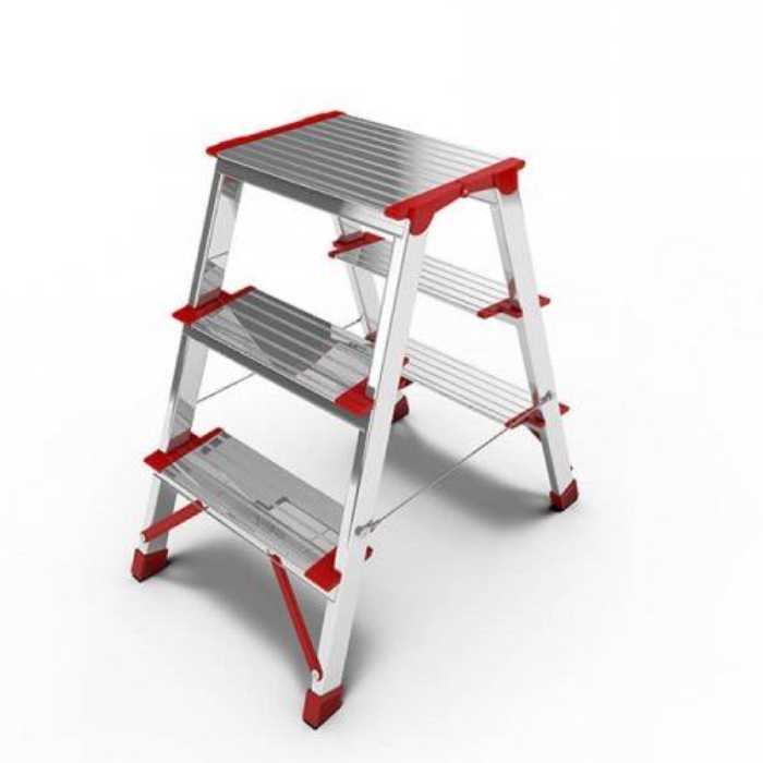 نردبان 3 پله برلیان تاشو دوطرفه دارای جا ابزاری و تسمه نگهدارنده آلوم پارس پله