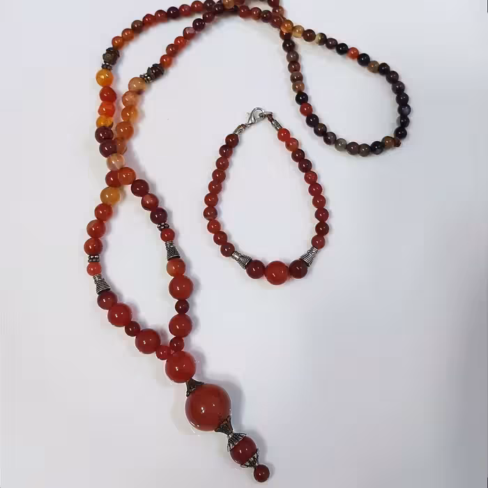 گردنبند و دستبند عقیق با سنگ اصل