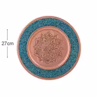 پشقاب فیروزه کوبی نیشابور قلم زنی شده صنایع دستی سایروس 27 سانتی لب صاف 