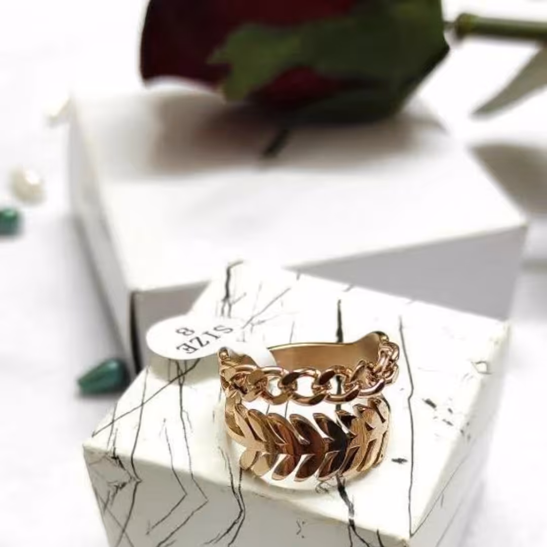 انگشتر طرح زنجیر و گندم رزگلد بسیار شیک