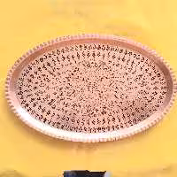 سینی مسی شکل بیضی طرح ترمه ، طول 35 سانت