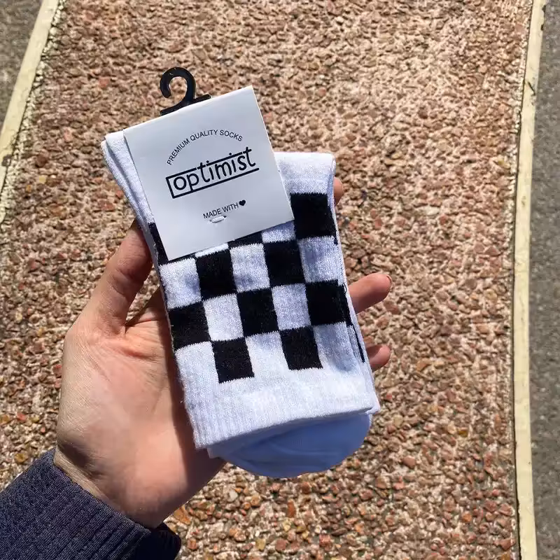 جوراب شطرنجی سفید مشکی - جوراب شطرنجی