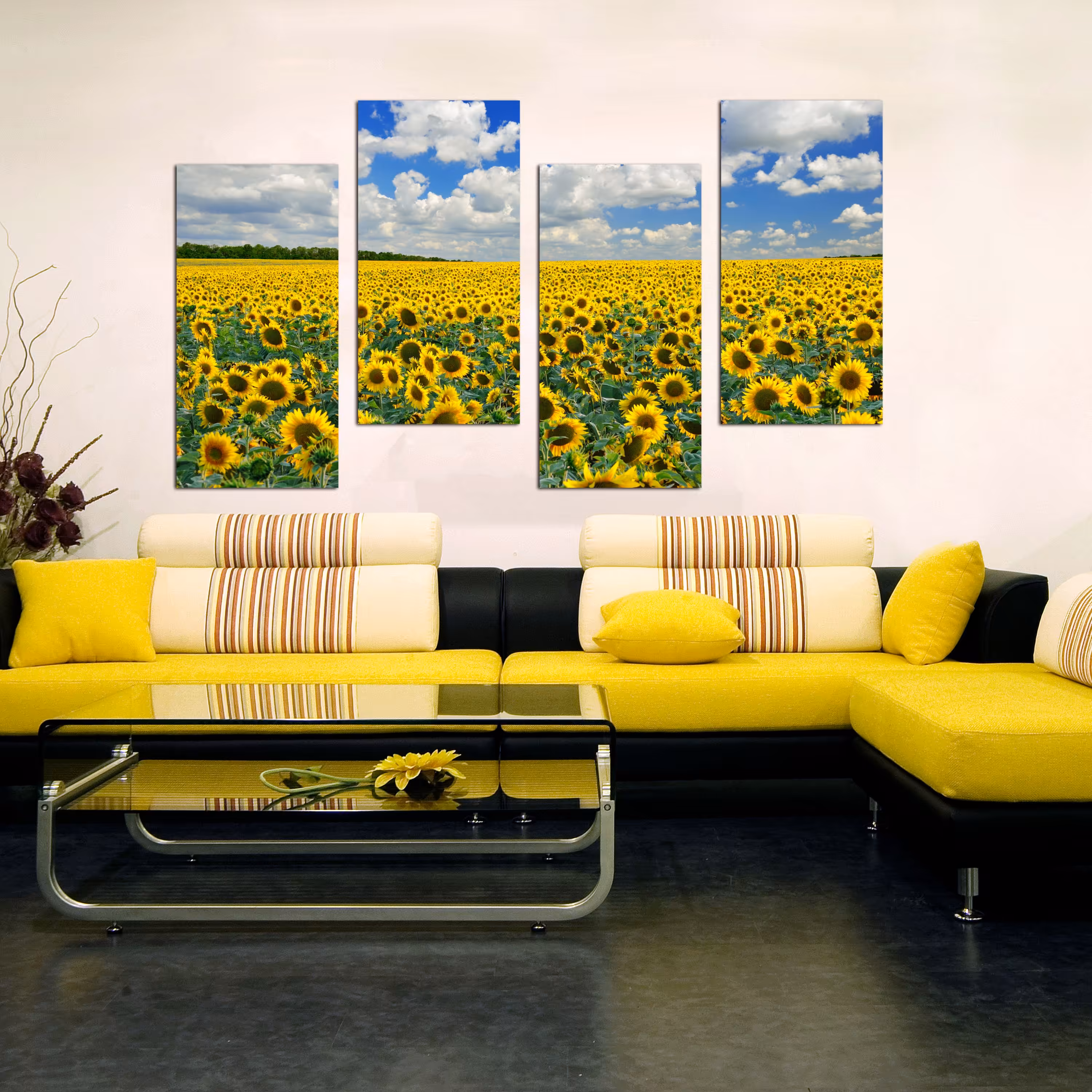 تابلو شاسی طرح دشت گل آفتاب گردان سایز 40X80