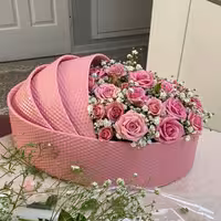 باکس گهواره نوزاد چرمی کامل سایز بزرگ 45*25 رنگ صورتی طرح سه بعدی لیزری 