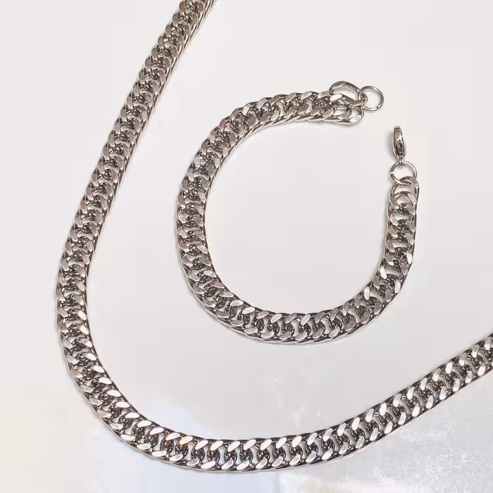 زنجیر مردانه استیل رنگ ثابت ست دستبندوزنجیر ضد حساسیت  