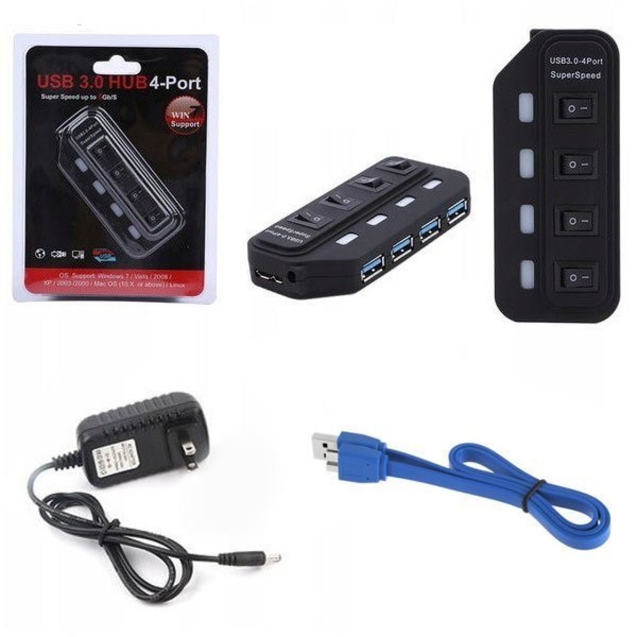 هاب USB 30 کلید دار 4 پورت آداپتور دار