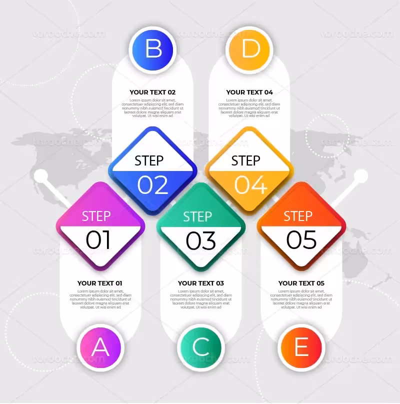 وکتور اینفوگرافیک رنگی پنج قسمتی | گرافیک با طعم تربچه