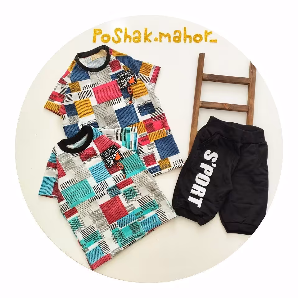 تیشرو شلوارک پسرانه جنس پنبه یه روسایز40تا50 ابرنگی