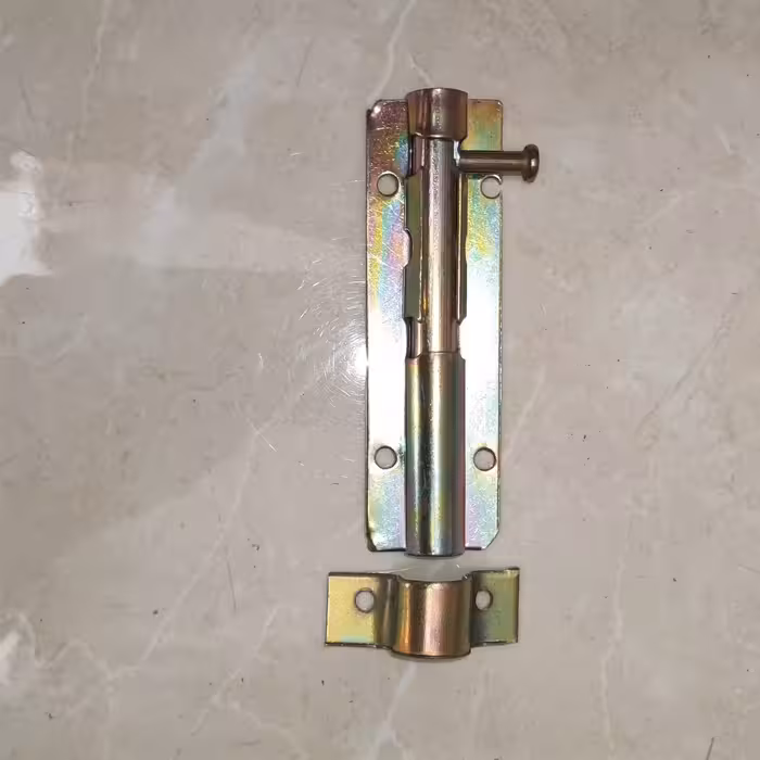 قفل کشویی میله ای 12 سانت آبکاری طلایی با مقابلی