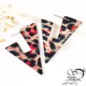 گوشواره استیل پلنگی صورتی پلکسی کد 8294