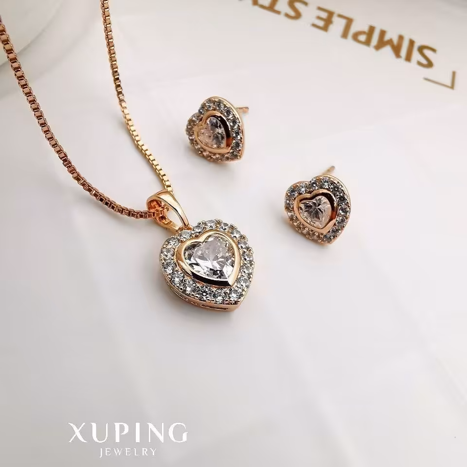 نیم ست ژوپینگ مدل قلب نگین دار با زنجیر ژوپینگ