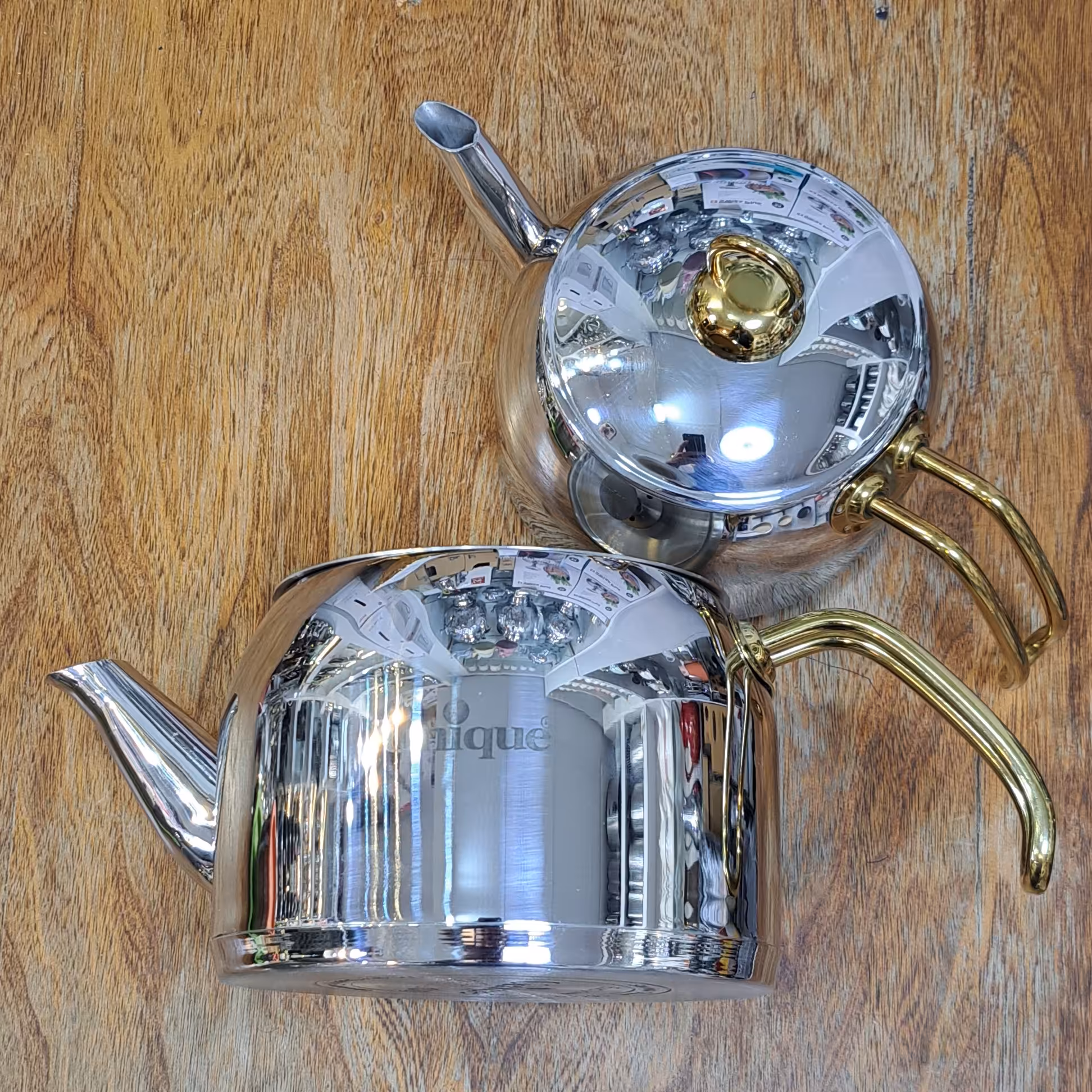 کتری دسته بغل تمام استیل کف چدن با قوری استیل برند یونیک