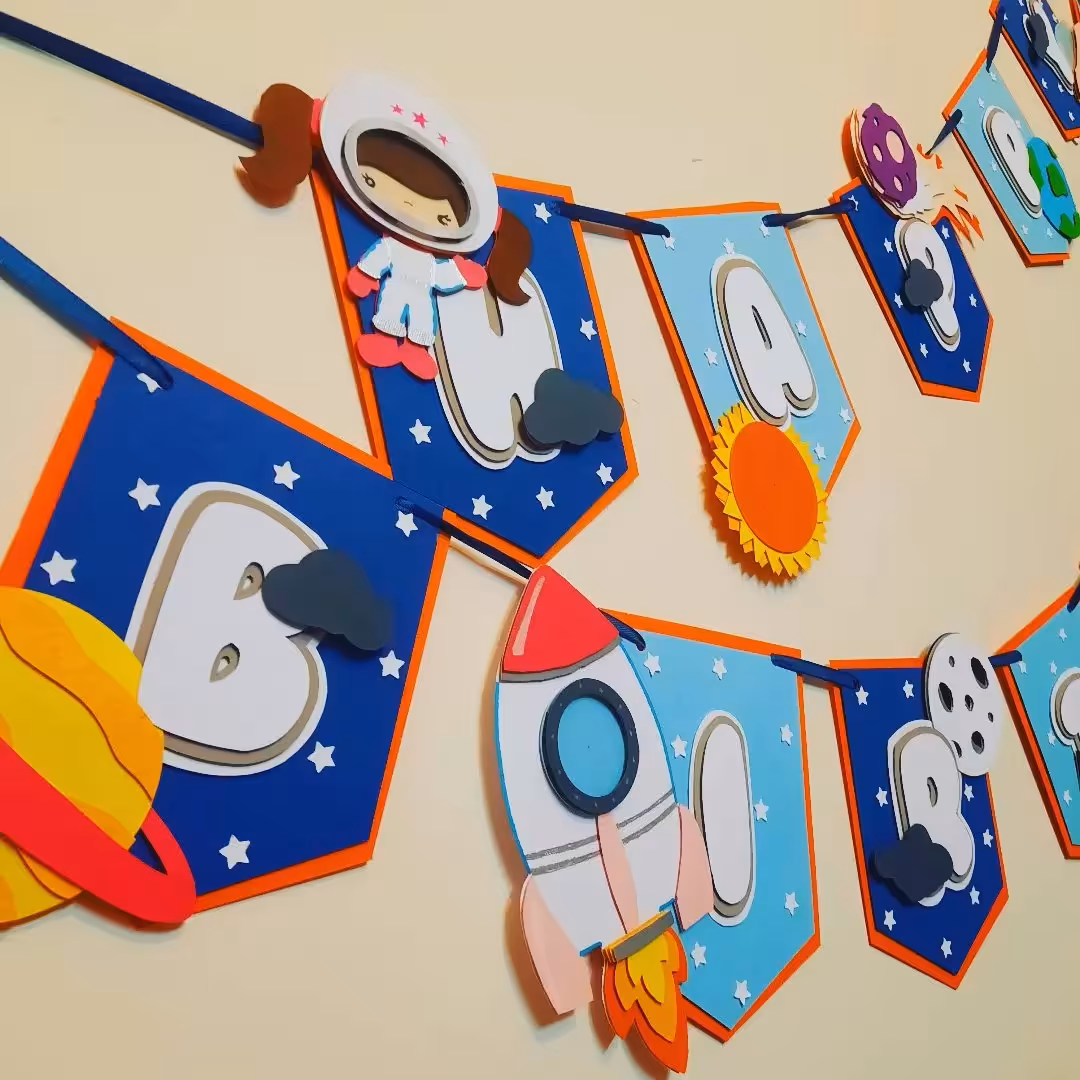 ریسه هپی برث دی دخترانه استیکر برجسته تم فضانوردی ویژه